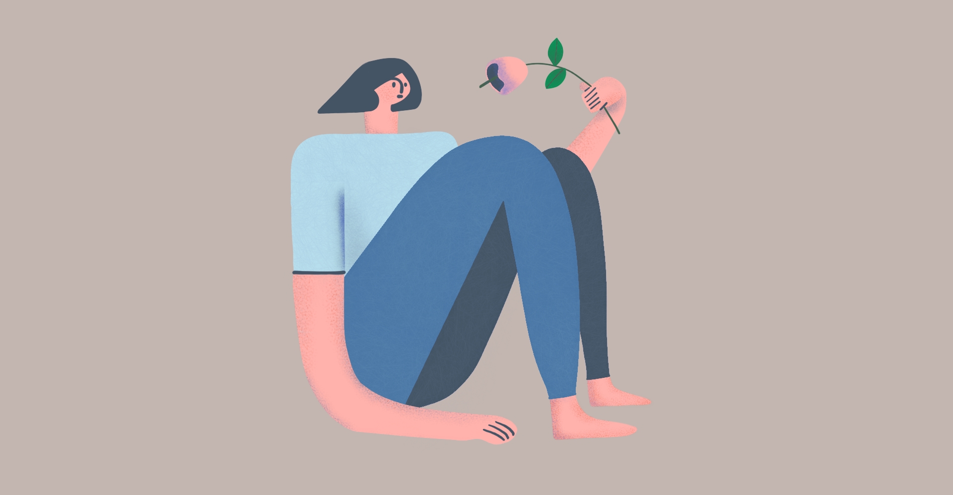 Illustration of a girl holding a flower